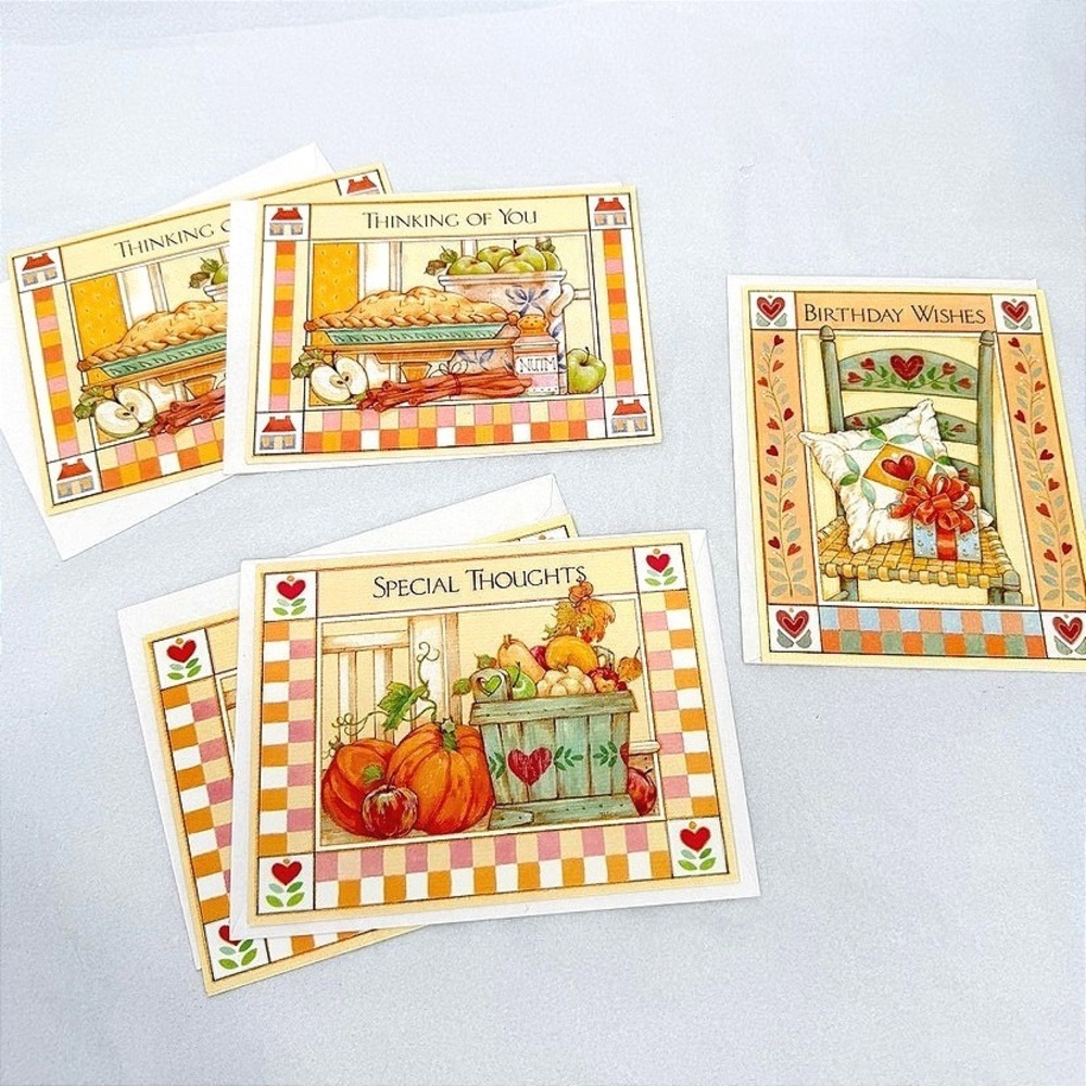 Greeting Cards Mixed LOT Assorted Country Folk Harvest Art Stationery-5pc